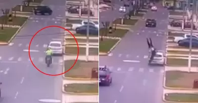 Polica herido tras chocar su moto con auto estacionado.