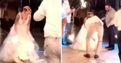 Novio prendi fuego accidentalmente al vestido de su pareja.