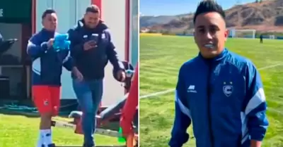 Christian Cueva en su primer entrenamiento con Cienciano.