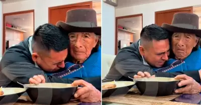 Hombre llora agradecido con su querida abuelita.