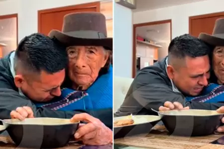 Hombre llora agradecido con su querida abuelita.