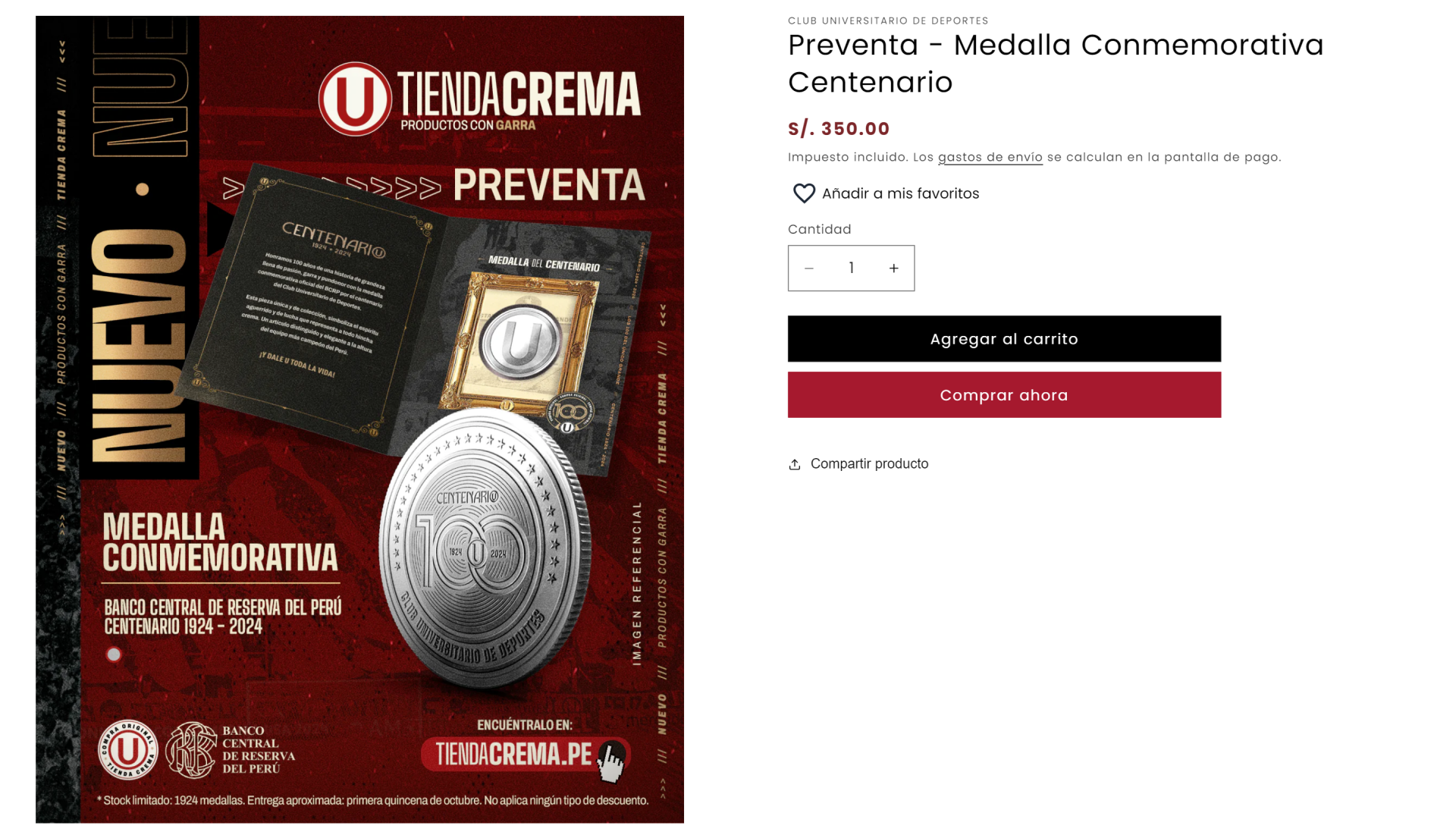 BCRP presenta medalla conmemorativa para celebrar centenario de Universitario