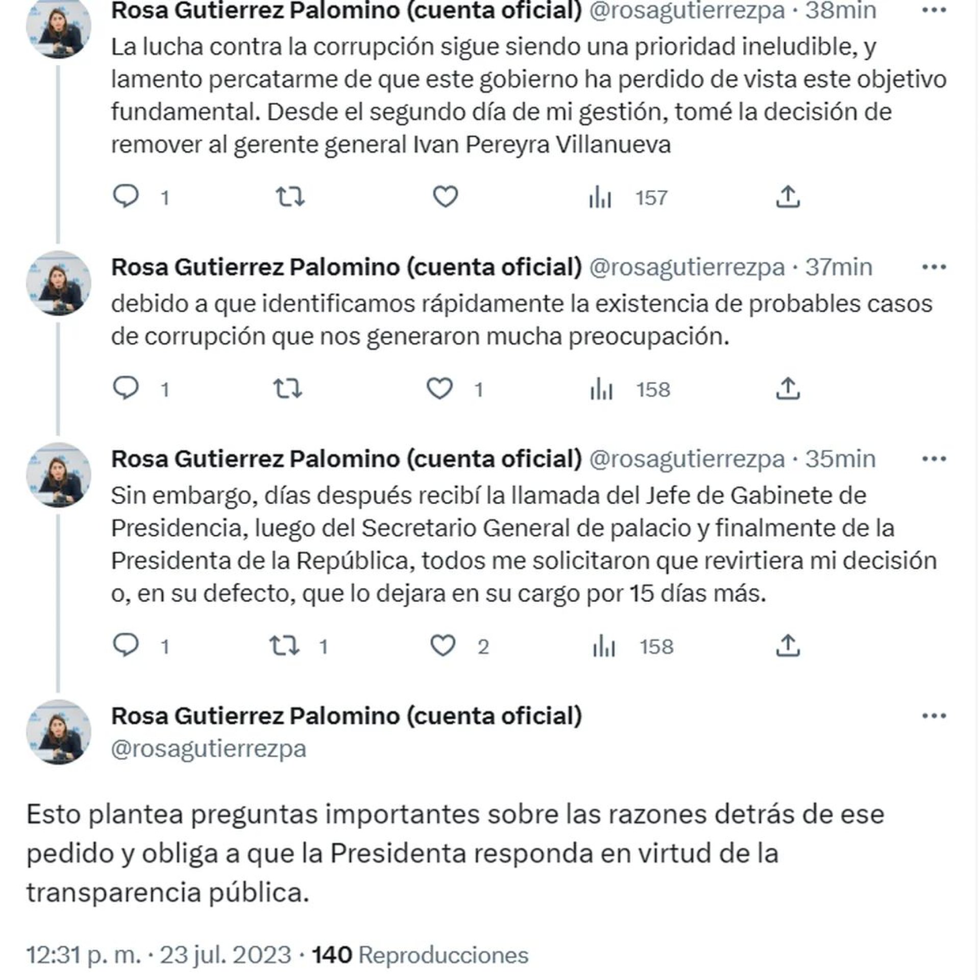 Rosa Gutirrez sobre despide de Ivan Pereyra Villanueva.