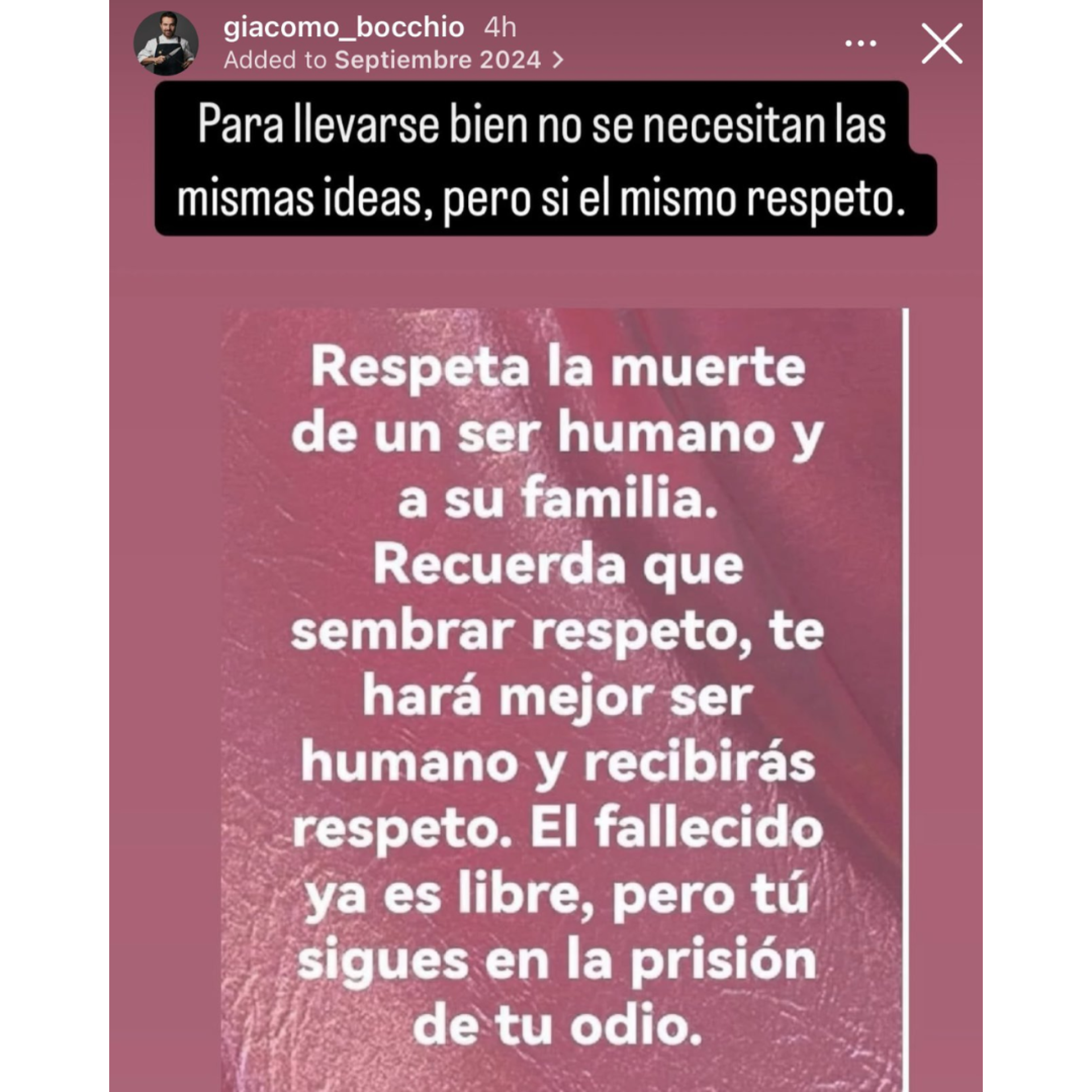 Giacomo Bocchio lanza contundente mensaje en medio de las crticas hacia su compaero de programa.