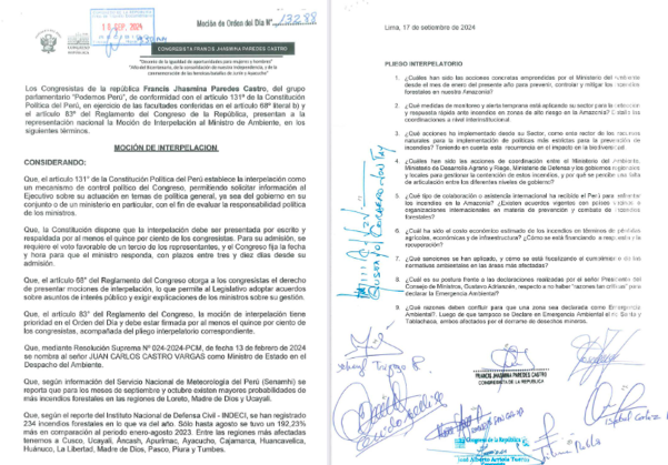 Presentan moción de interpelación contra el ministro Juan Carlos Castro.