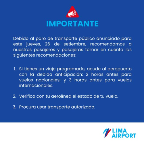 Comunicado de LAP tras paro de transportistas.