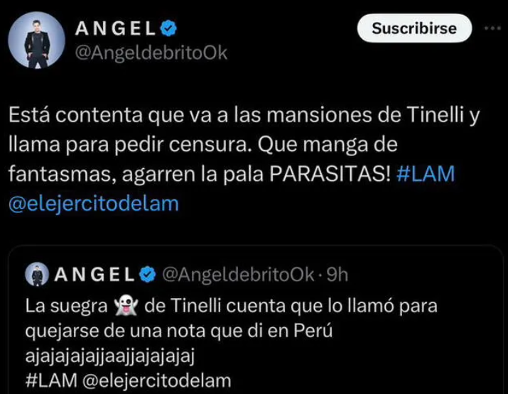 ngel de Britto tilda de 'parsita' a Milett y su madre por vivir "a costa de Marcelo Tinelli".