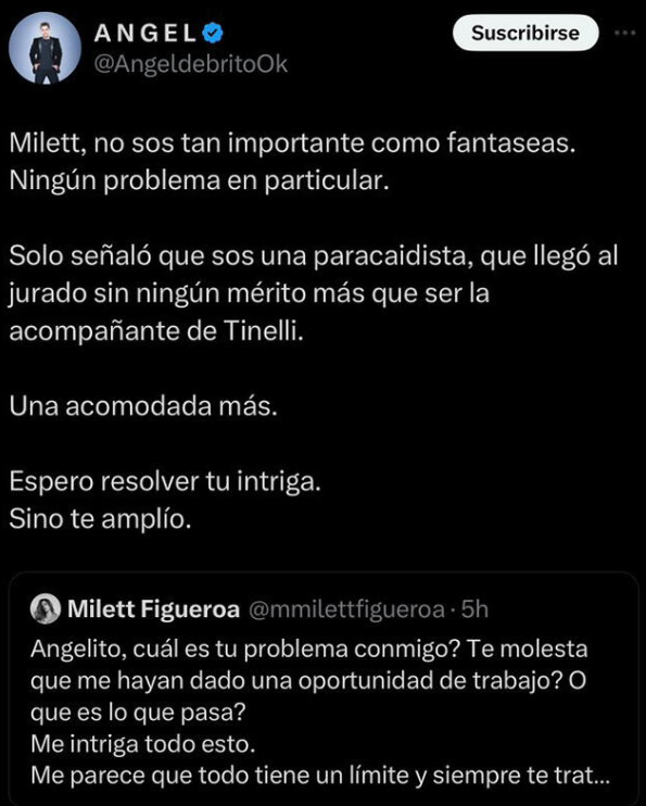 Milett Figueroa responde seriamente a Milett Figueroa en redes sociales.