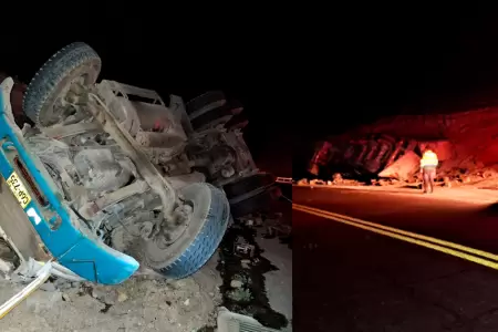 Conductor herido tras volcarse camin en la Quebrada del Toro.