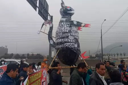 Transportistas acatan paro y cargan una rata gigante en el Congreso.