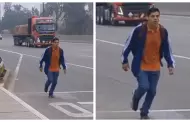 Joven atraviesa la Panamericana Norte corriendo para no faltar al trabajo en medio del paro de transportistas