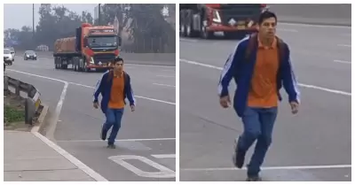 Joven corre por la Panamericana Norte tras paro