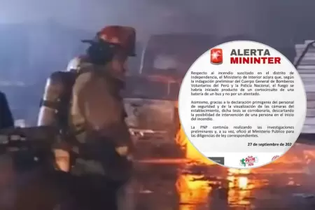 Mininter rechaza que incendio de 26 buses haya sido provocado por extorsionadore