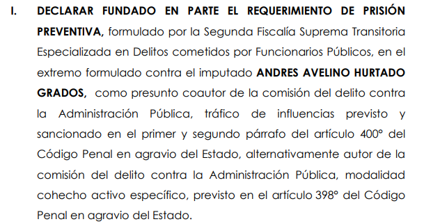 Resolucin del Poder Judicial sobre Andrs Hurtado.