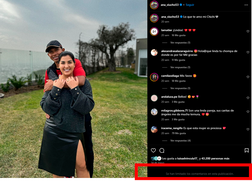 Ana Siucho limita los comentarios en su cuenta de Instagram.