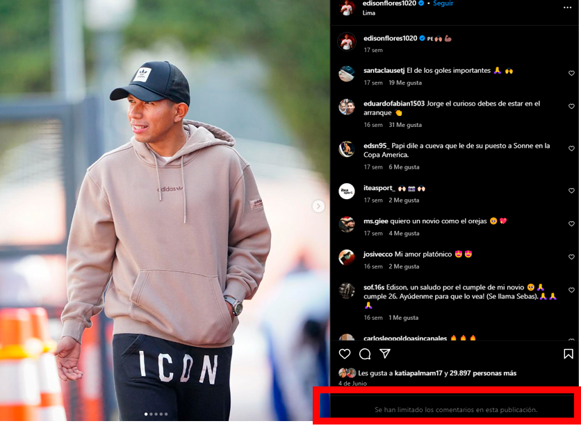 Edison Flores no solo borr fotos con Ana Siucho, sino que tambin limit comentarios.