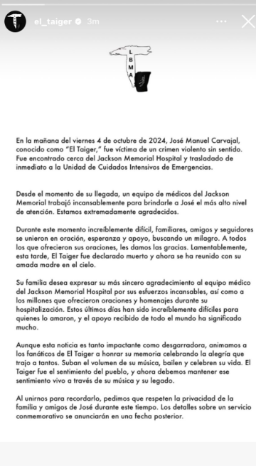 Familia de 'El Taiger' notificaron su deceso tras violento ataque.