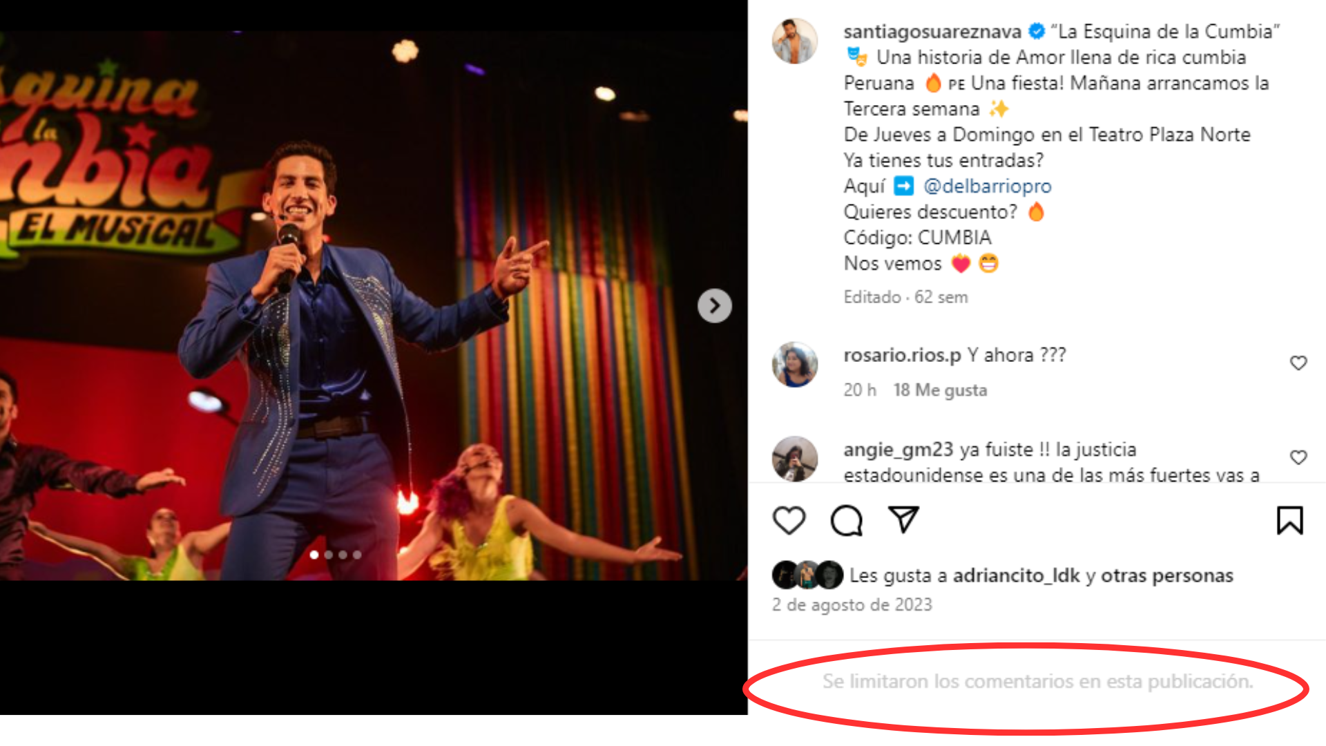 Santiago Surez responde desactivando los comentarios en su cuenta de Instagram.