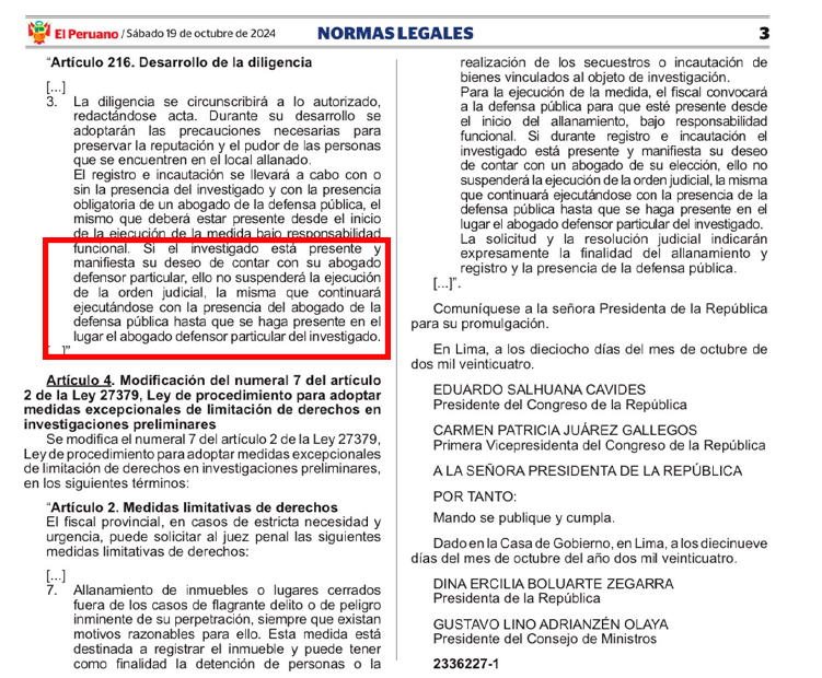 Modificaciones sobre allanamientos con o sin la presencia del interesado y con solo defensor pblico.