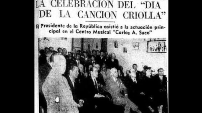 Primera jarana del 'Día de la Canción Criolla' en 1944 en el Centro Musical "Carlos A. Saco".