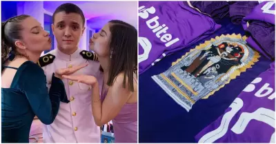 Actriz Paulina Bazn con la camiseta morada de Alianza Lima