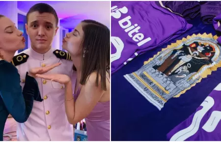 Actriz Paulina Bazn con la camiseta morada de Alianza Lima