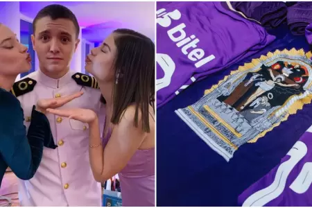 Actriz Paulina Bazn con la camiseta morada de Alianza Lima