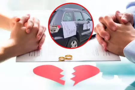 Mujer celebra su divorcio con frases pegas en su auto.