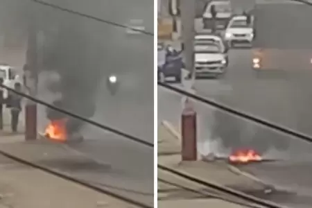 Manifestantes queman llantas en Carabayllo.