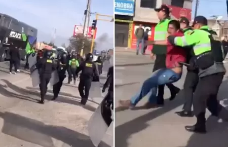 Enfrentamientos entre PNP y manifestantes en Huancayo.