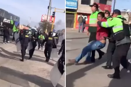 Enfrentamientos entre PNP y manifestantes en Huancayo.