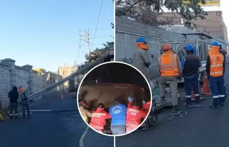 Conductor ebrio choca con poste en Arequipa.