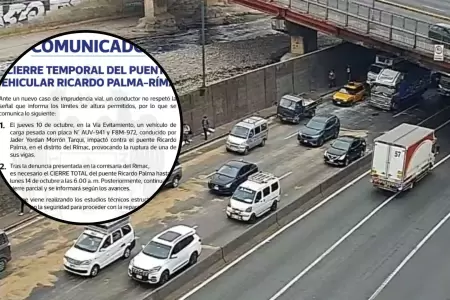 MML anuncia cierre de puente Ricardo Palma.