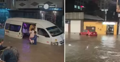 Pasajeros afectados por torrenciales lluvias en Huancayo.