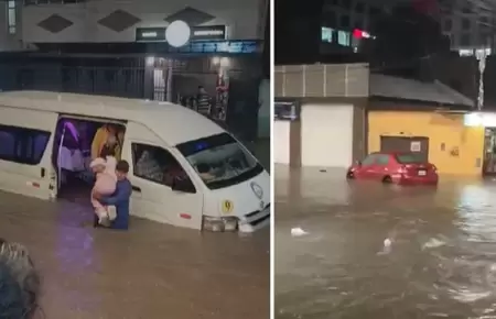 Pasajeros afectados por torrenciales lluvias en Huancayo.