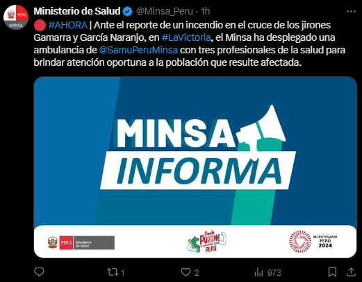 Minsa enva ambulancias para atender a posibles heridos en incendio de La Victoria.