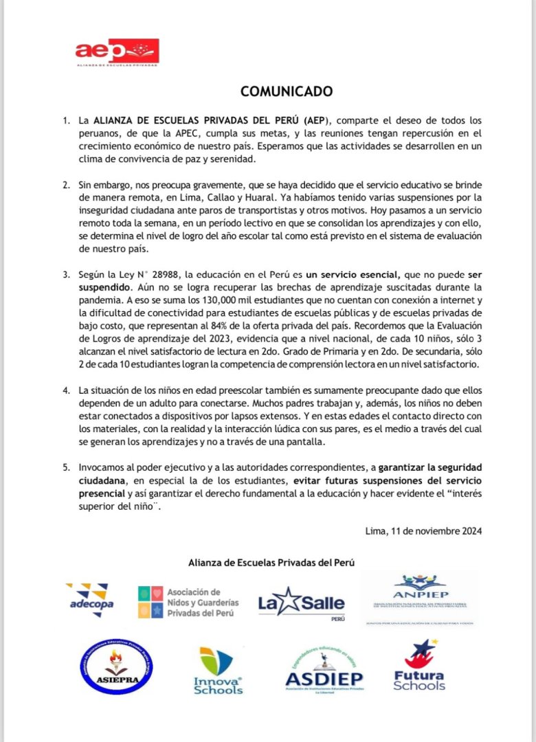 Comunicado de la Alianza de Escuelas Privadas