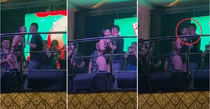 Pamela Franco intenta robarle beso a Cueva pero este tiene impensada reaccin.