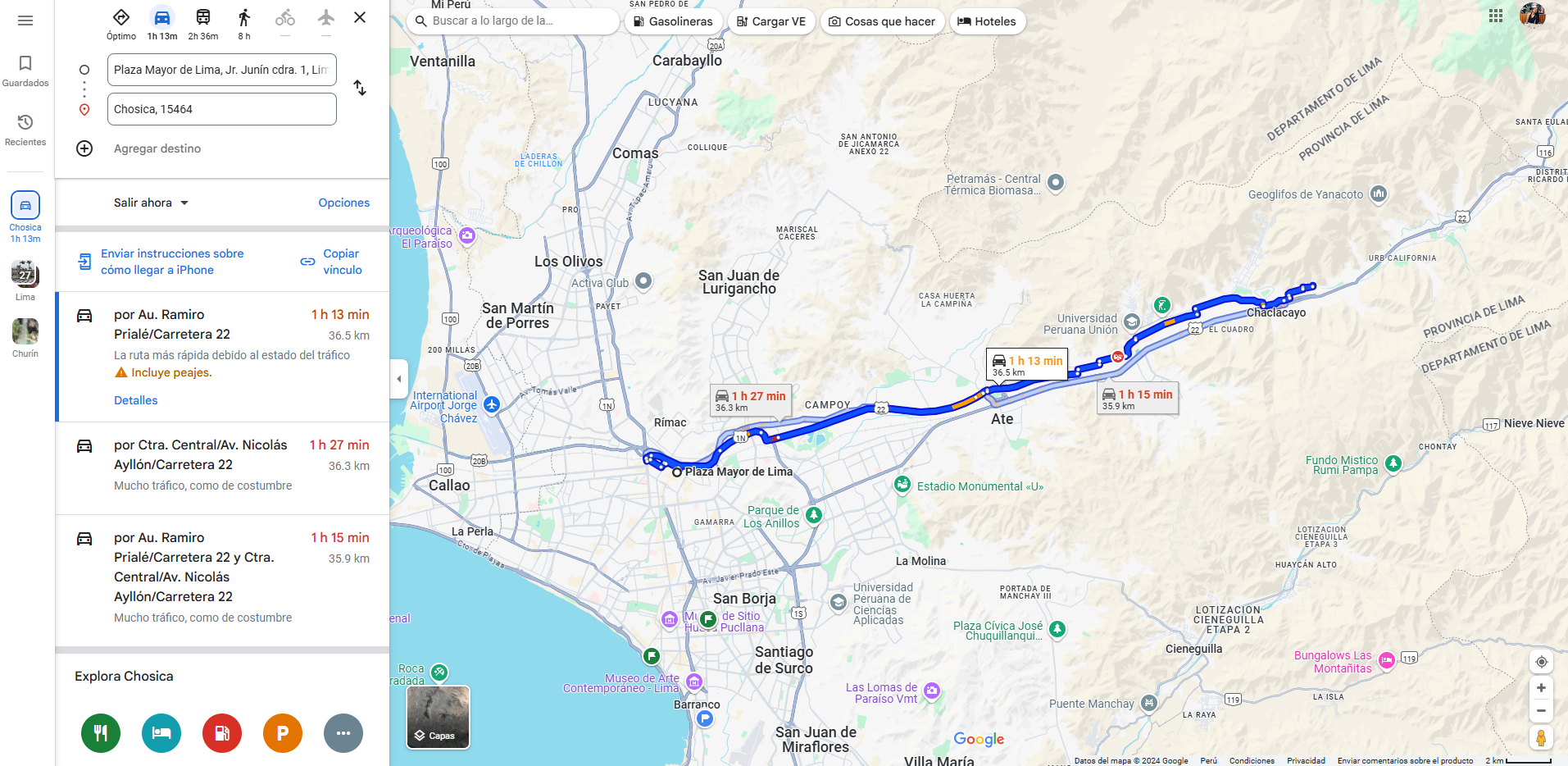 Distancia entre Lima y Chosica