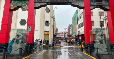 Leones del Barrio Chino protegidos con urnas de vidrio en Cercado de Lima.