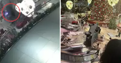 Vehculo cae sobre techo de un centro comercial Miraflores.