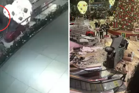 Vehculo cae sobre techo de un centro comercial Miraflores.