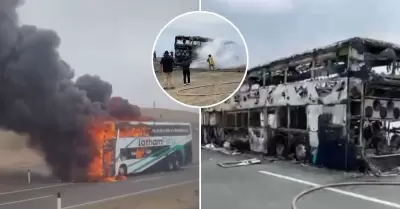 Bus termina incendiado en Variante de Pasamayo.