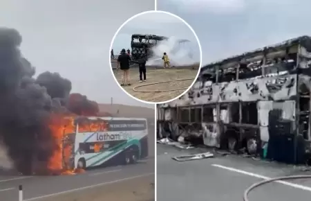 Bus termina incendiado en Variante de Pasamayo.