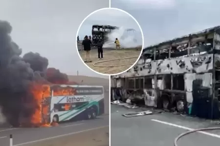 Bus termina incendiado en Variante de Pasamayo.