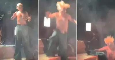 Cantante argentino sufre aparatosa cada en pleno show.