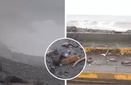 Avenida Costanera obstruida por oleaje anmalo en el Callao.