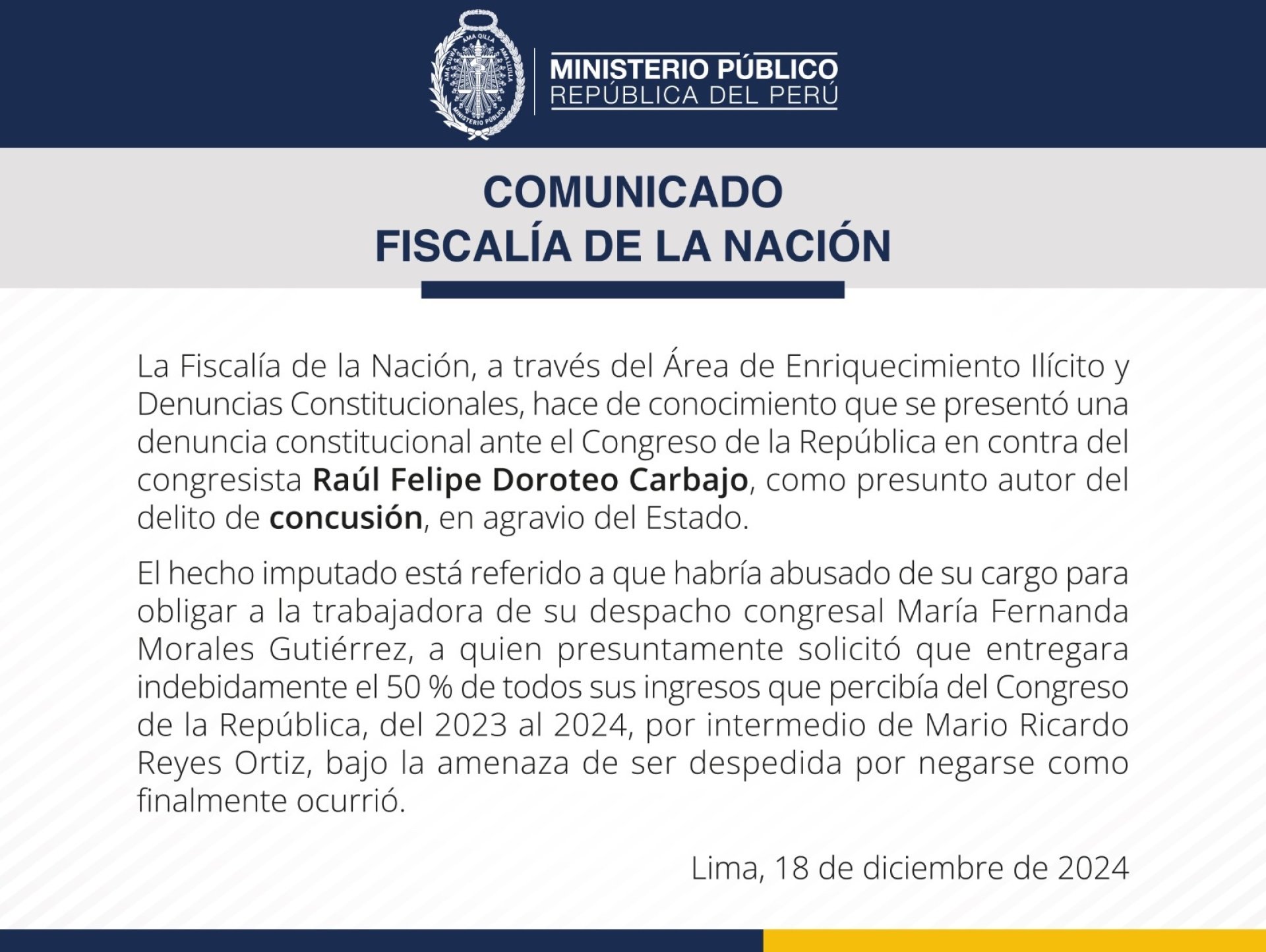 Denuncias Constitucionales, present denuncia constitucional contra Ral Felipe Doroteo Carbajo