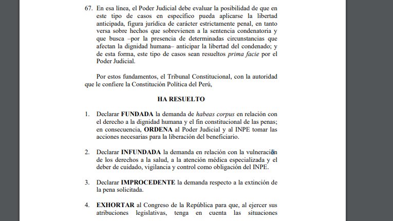 El Tribunal Constitucional ordena la liberacin de Nicols de Bari Hermoza Ros