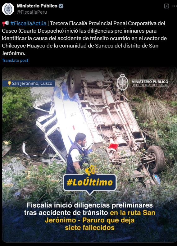 Tercera Fiscalía Provincial Penal Corporativa del Cusco inició las diligencias preliminares